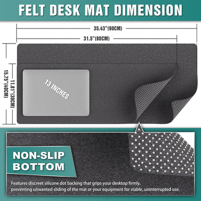 Large Felt Desk Protector Mat and Pad, (Dark Gray, 31.5"x11.8")