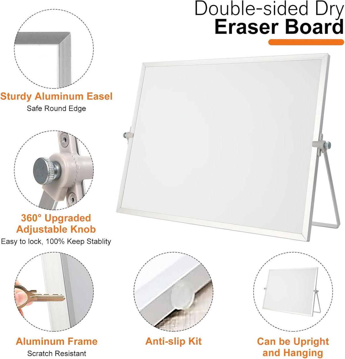 Dry Erase White Board, 16 x 12inch Magnetic Desktop Whiteboard with Stand,10 Markers, 10 Magnets and 1 Eraser, Portable Double-Sided White Board for Kid Drawing Memo to Do and List Wall-White