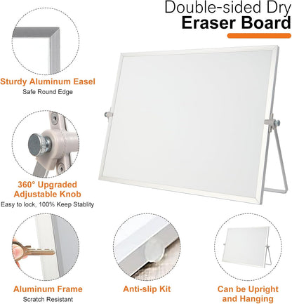Dry Erase White Board, 16 x 12inch Magnetic Desktop Whiteboard with Stand,10 Markers, 10 Magnets and 1 Eraser, Portable Double-Sided White Board for Kid Drawing Memo to Do and List Wall-White