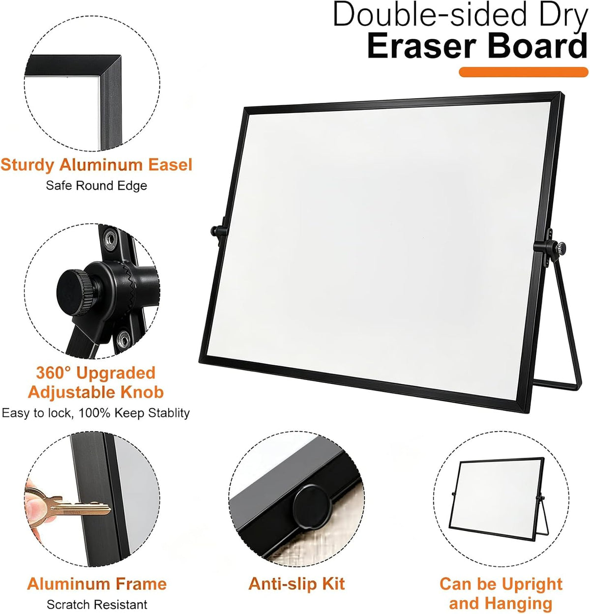 Dry Erase White Board, 16 x 12inch Magnetic Desktop Whiteboard with Stand,10 Markers, 10 Magnets and 1 Eraser, Portable Double-Sided White Board for Kid Drawing Memo to Do and List Wall-White