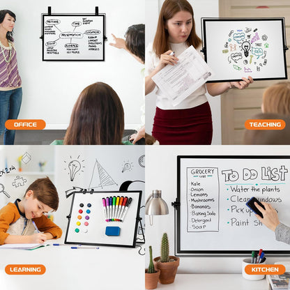 Dry Erase White Board, 16 x 12inch Magnetic Desktop Whiteboard with Stand,10 Markers, 10 Magnets and 1 Eraser, Portable Double-Sided White Board for Kid Drawing Memo to Do and List Wall-White