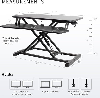 Black 32 in Standing Desk Converter, DESK-V000K