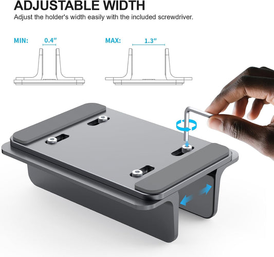 YICOSUN Aluminum Vertical Laptop Stand for Desk - Adjustable Width Dock for MacBook, Surface, Samsung, HP, Dell up to 17.3 inches - Space-Saving & Protective Design - Gray