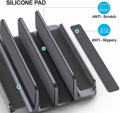 YICOSUN Aluminum Vertical Laptop Stand for Desk - Adjustable Width Dock for MacBook, Surface, Samsung, HP, Dell up to 17.3 inches - Space-Saving & Protective Design - Gray