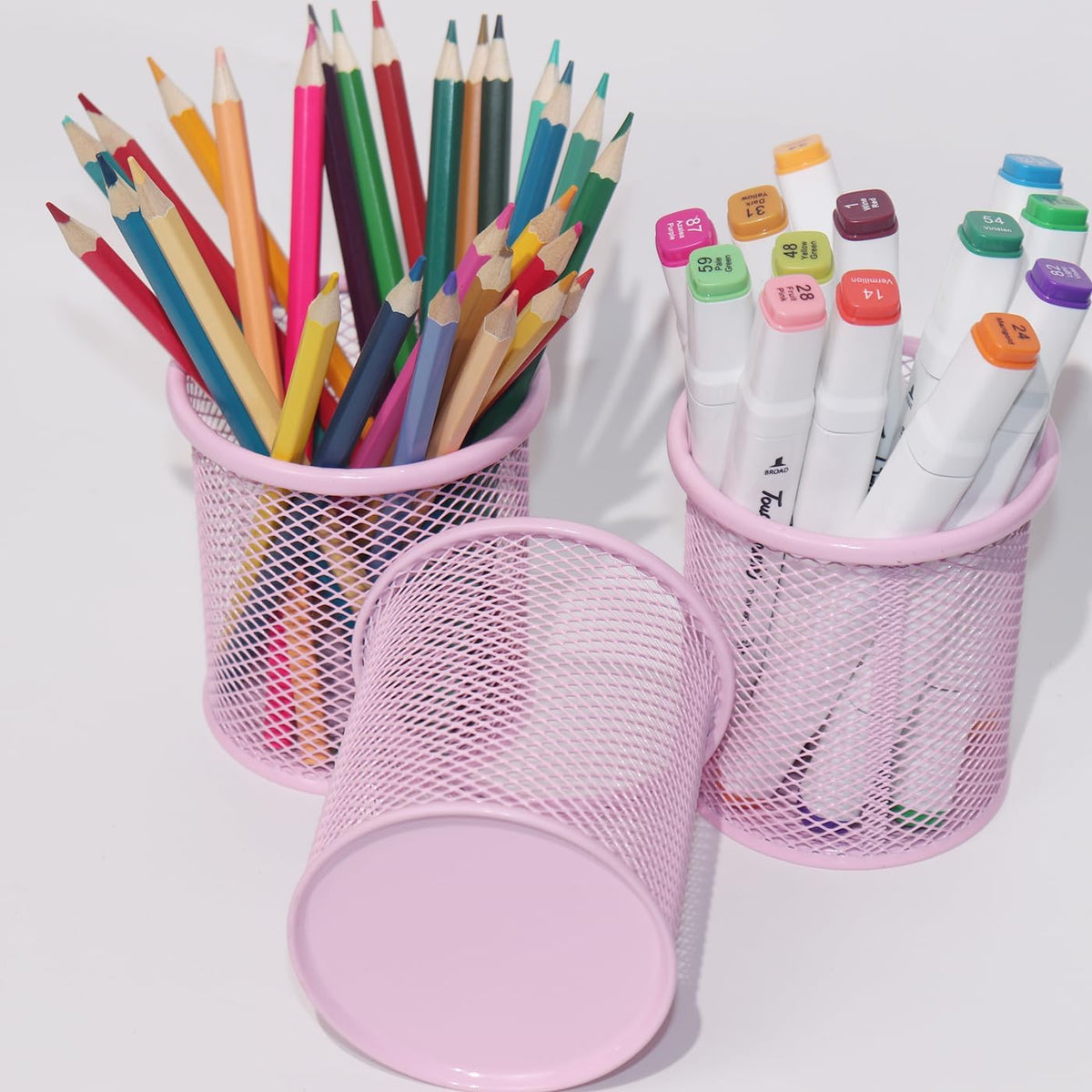 Pen Holder Pencil Holder Metal Pen Holder Cup Pencil Holder for Desk Office Pen Pencil Organizer for Desk Black, Square 4 Pack