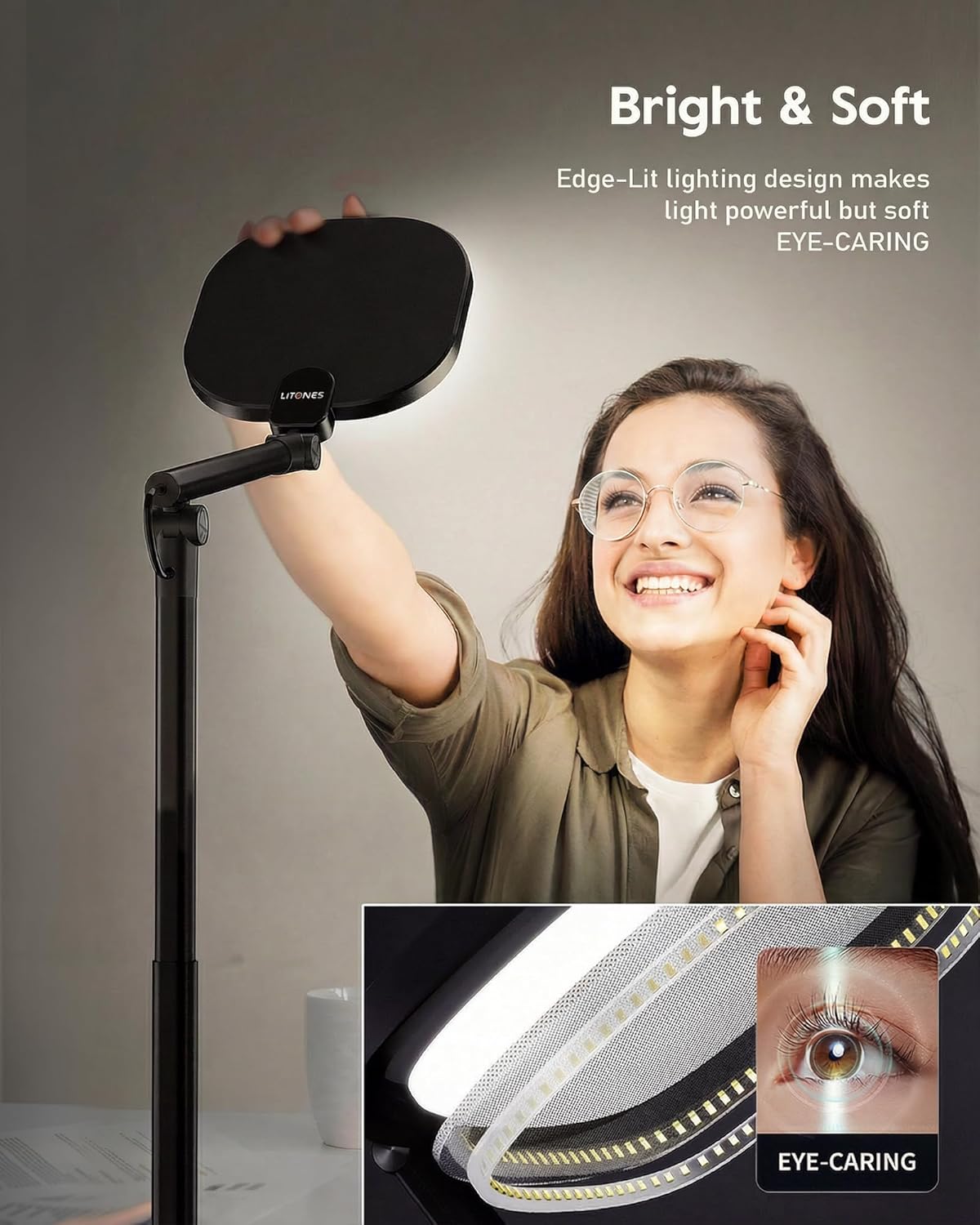 Tall LED Desk Lamps Home Office, Edge-Lit Eye-Care, 50 Light Modes