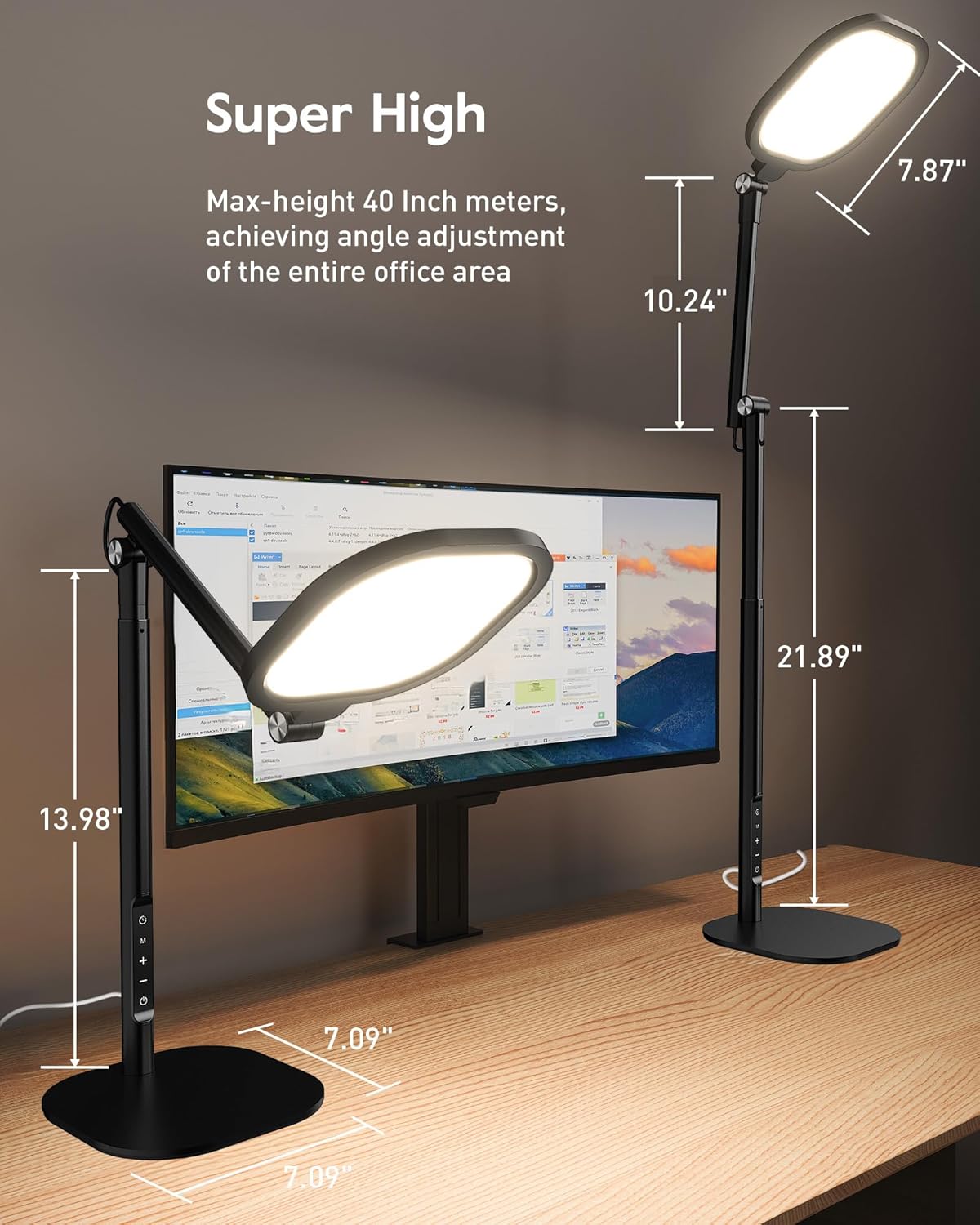 Tall LED Desk Lamps Home Office, Edge-Lit Eye-Care, 50 Light Modes