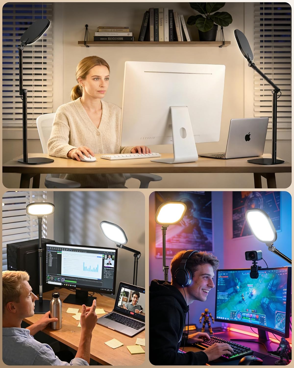 Tall LED Desk Lamps Home Office, Edge-Lit Eye-Care, 50 Light Modes