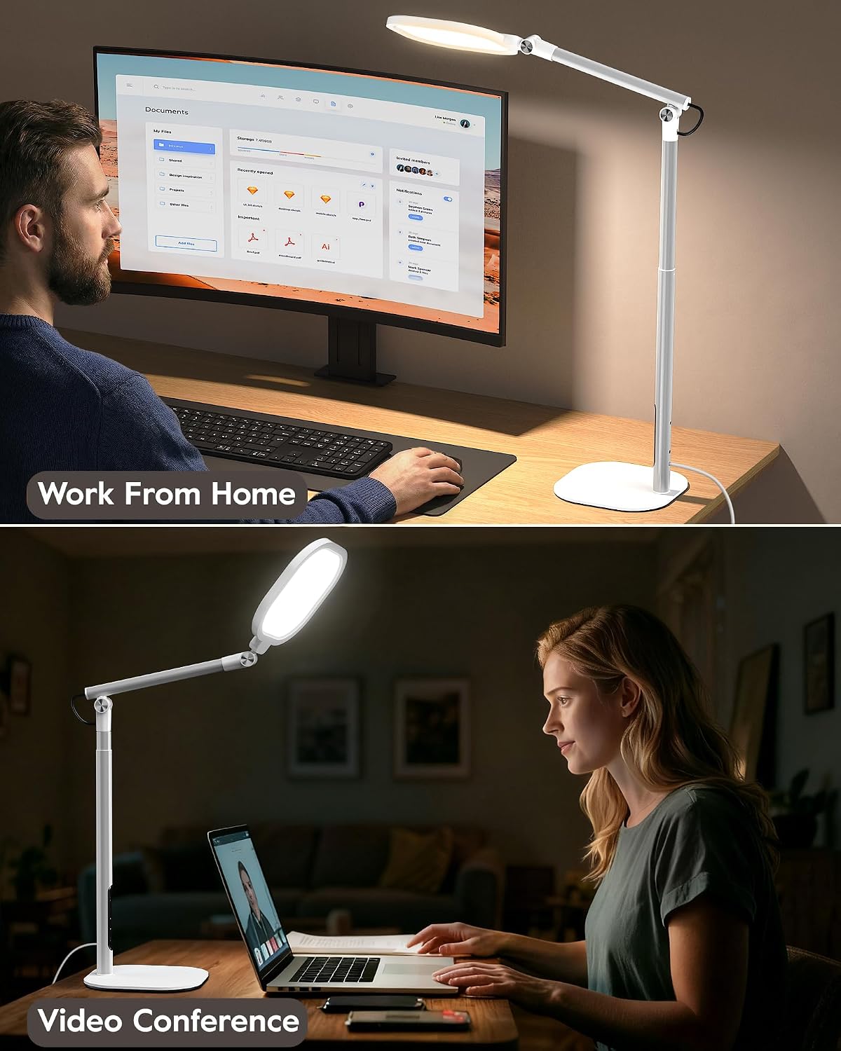 Tall LED Desk Lamps Home Office, Edge-Lit Eye-Care, 50 Light Modes