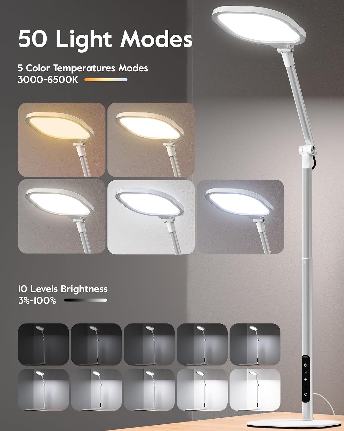 Tall LED Desk Lamps Home Office, Edge-Lit Eye-Care, 50 Light Modes