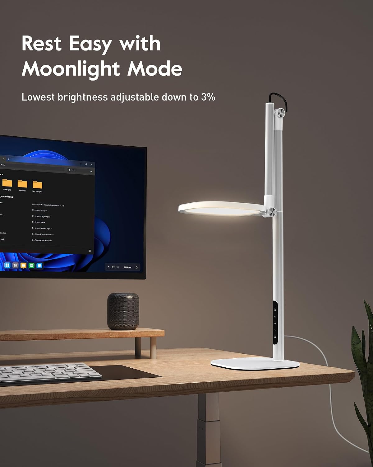 Tall LED Desk Lamps Home Office, Edge-Lit Eye-Care, 50 Light Modes