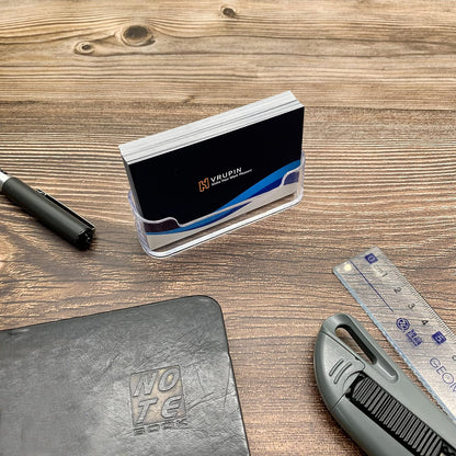 Business Card Holder for Desk - 12 Pack Acrylic Business Card Holder , Fits 30-50 Business Cards Display Business Card Stand Desktop Business Card Holders for Exhibition