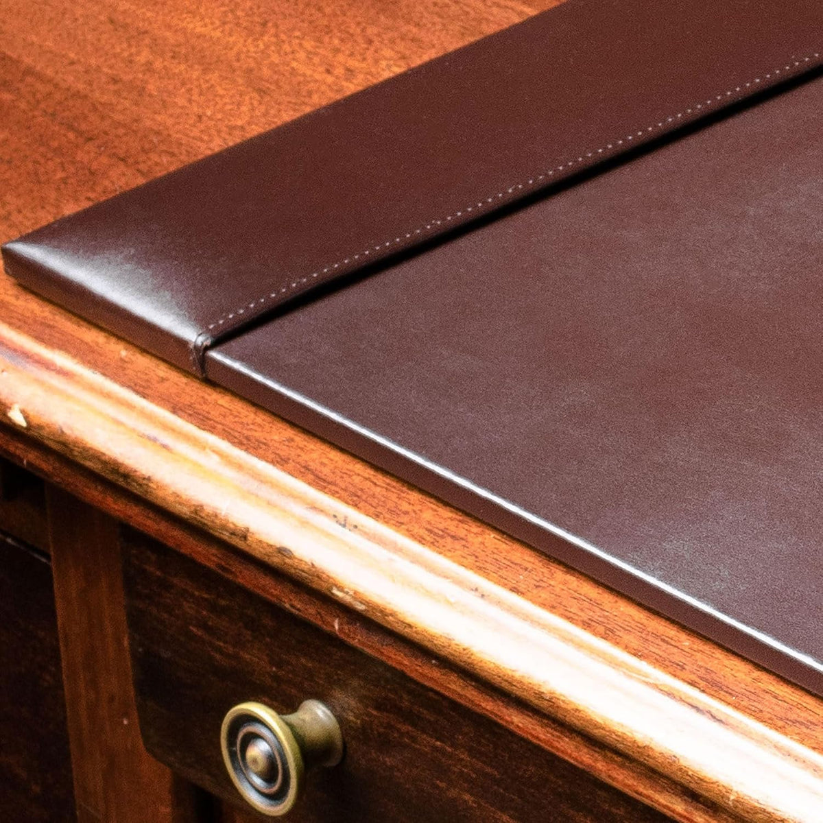 Bonded Leather Desk Pad with Side Rails - Luxury Leather Desk Blotter for Writing (30 x 18, Brown)