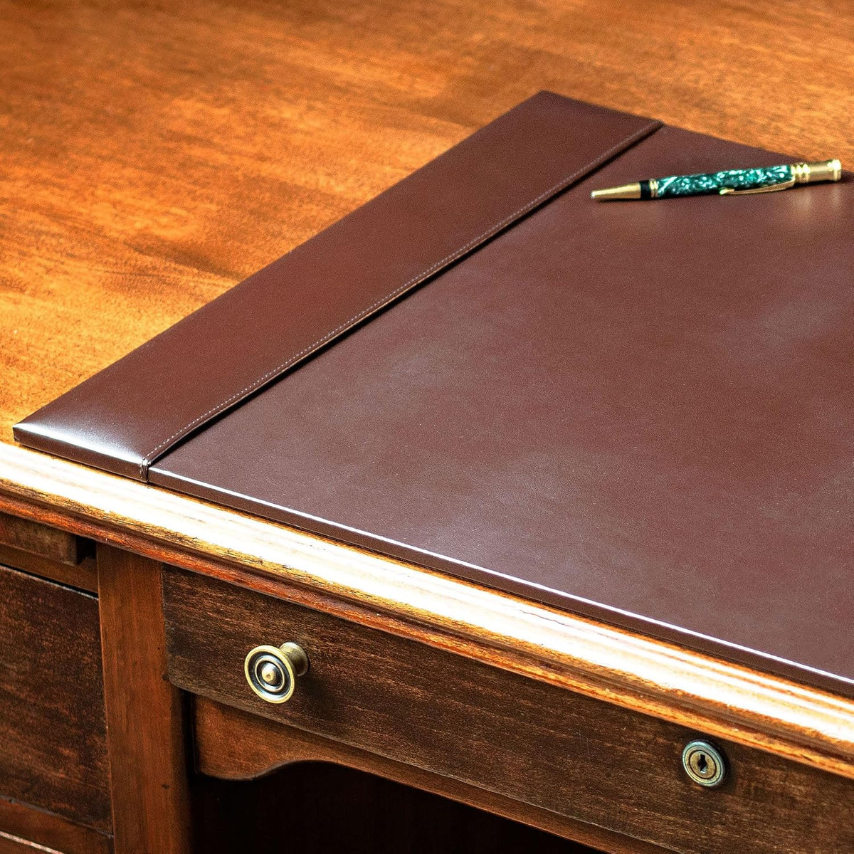 Bonded Leather Desk Pad with Side Rails - Luxury Leather Desk Blotter for Writing (30 x 18, Brown)