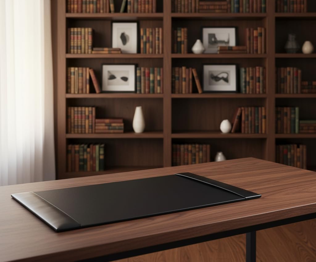 Bonded Leather Desk Pad with Side Rails - Luxury Leather Desk Blotter for Writing (30 x 18, Brown)