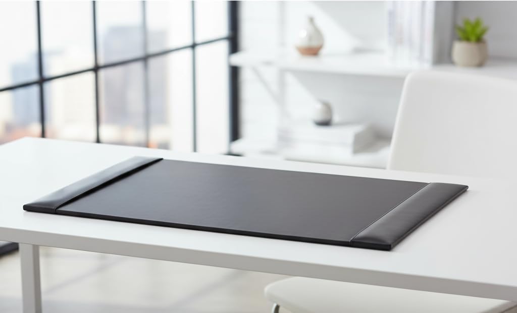 Bonded Leather Desk Pad with Side Rails - Luxury Leather Desk Blotter for Writing (30 x 18, Brown)