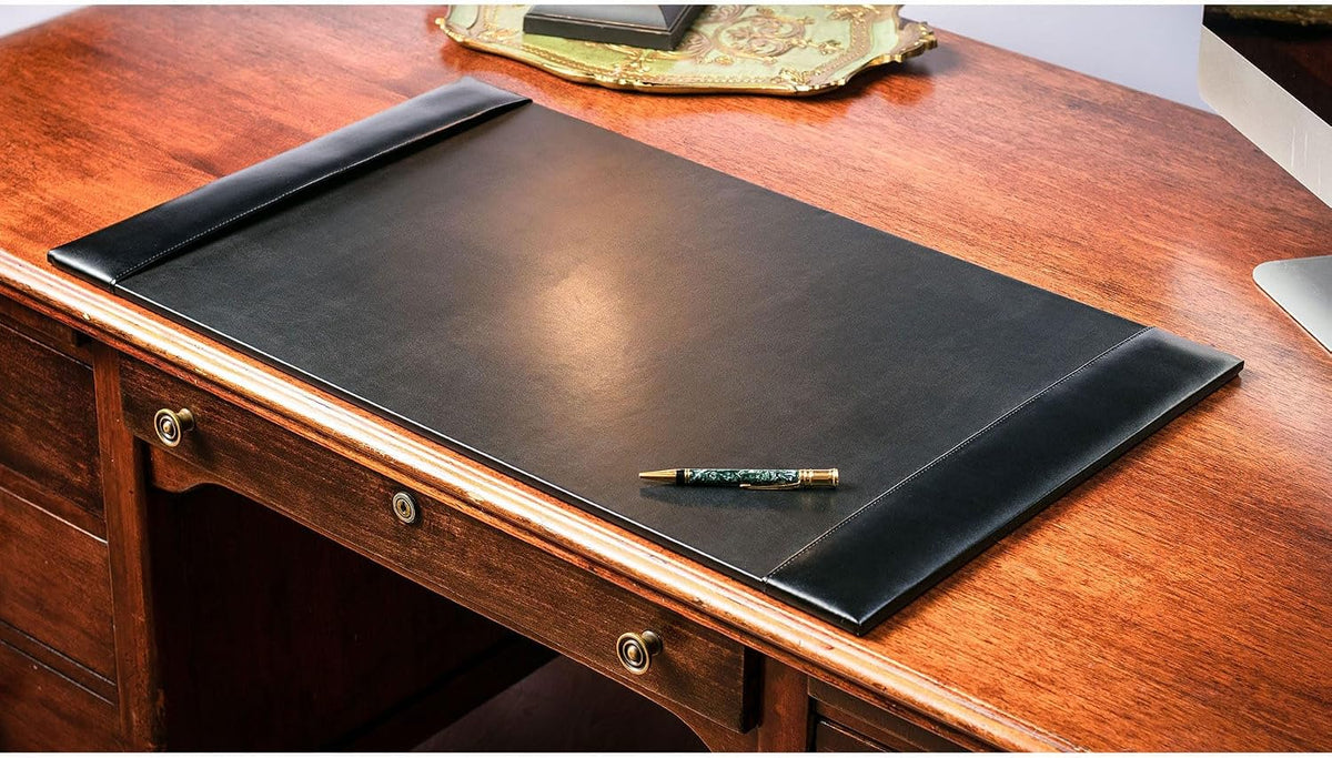 Bonded Leather Desk Pad with Side Rails - Luxury Leather Desk Blotter for Writing (30 x 18, Brown)