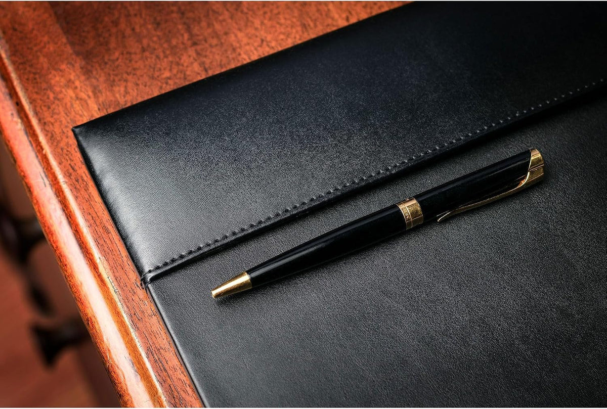 Bonded Leather Desk Pad with Side Rails - Luxury Leather Desk Blotter for Writing (30 x 18, Brown)