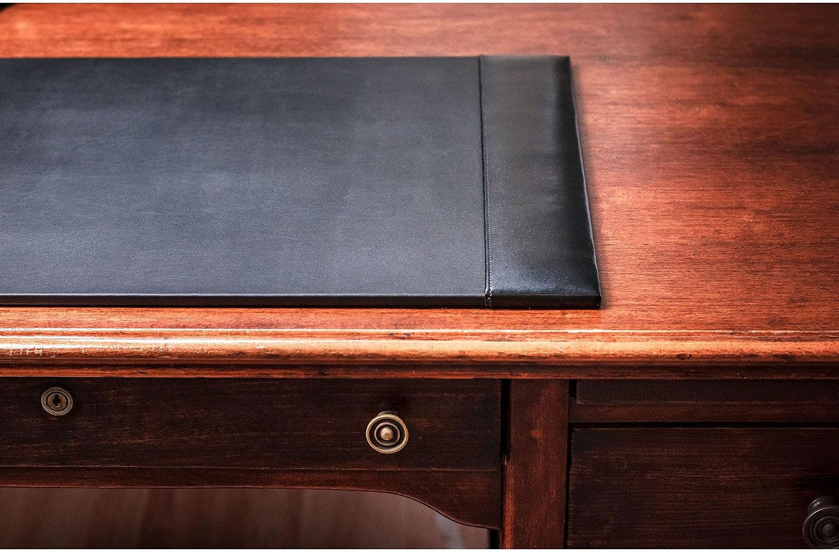 Bonded Leather Desk Pad with Side Rails - Luxury Leather Desk Blotter for Writing (30 x 18, Brown)