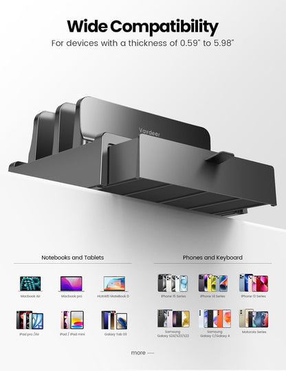 Vertical Laptop Stand with Drawer,Dual Slots Plastic Laptop Holder Storage with Space Saving 4-in-1 Design,Adjustable Laptop Organizer Stand for Desk,Supports MacBook,Chromebook,Surface,Dell