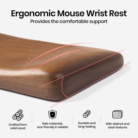 Mouse Wrist Rest for One-Hand Gaming Keypad, Ergonomic Walnut Rest