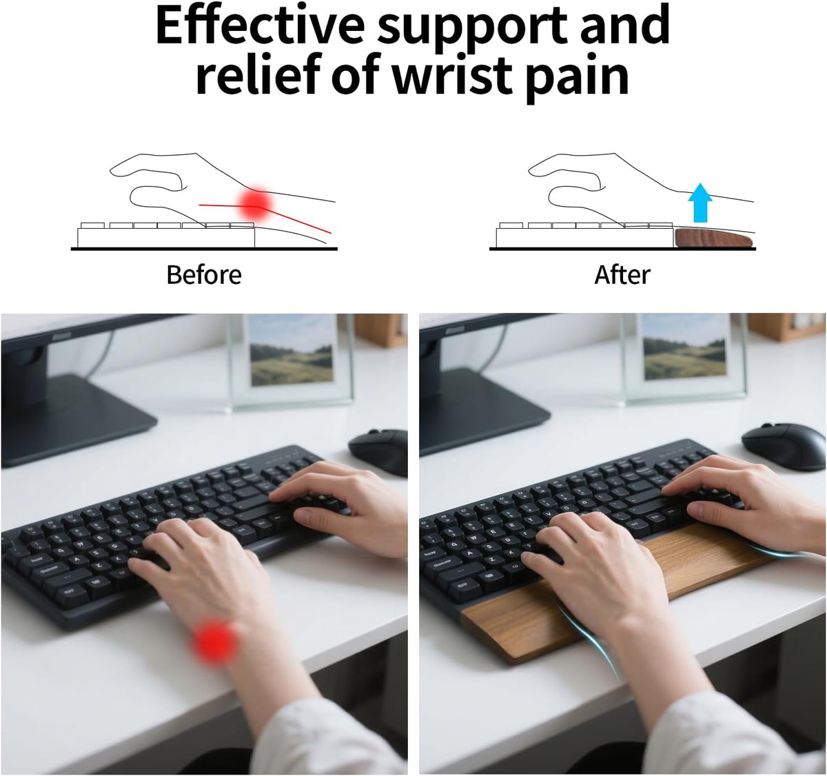 Mouse Wrist Rest for One-Hand Gaming Keypad, Ergonomic Walnut Rest