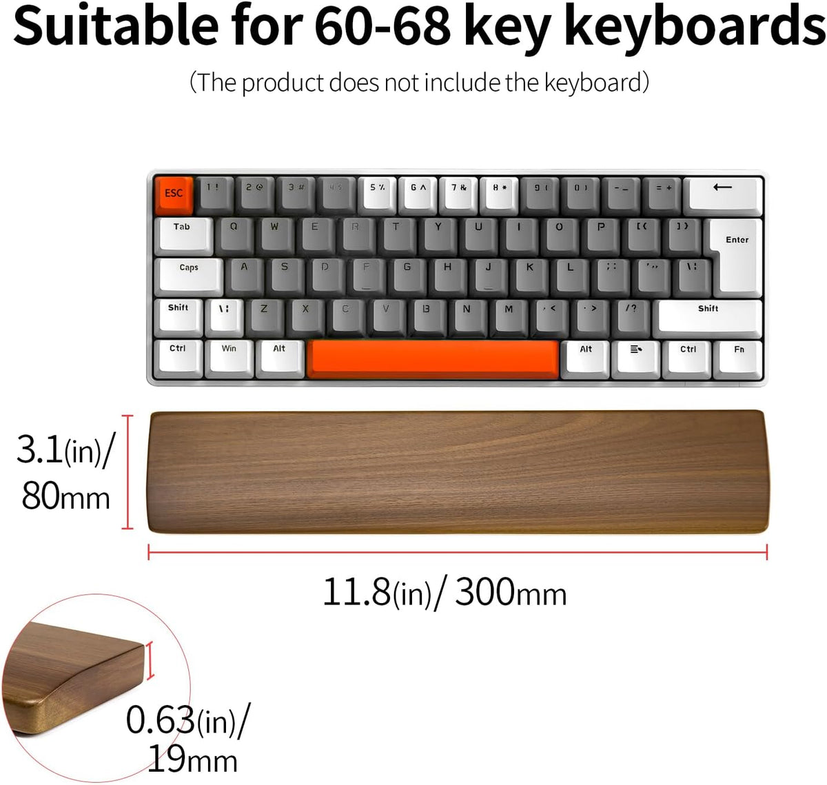 Mouse Wrist Rest for One-Hand Gaming Keypad, Ergonomic Walnut Rest