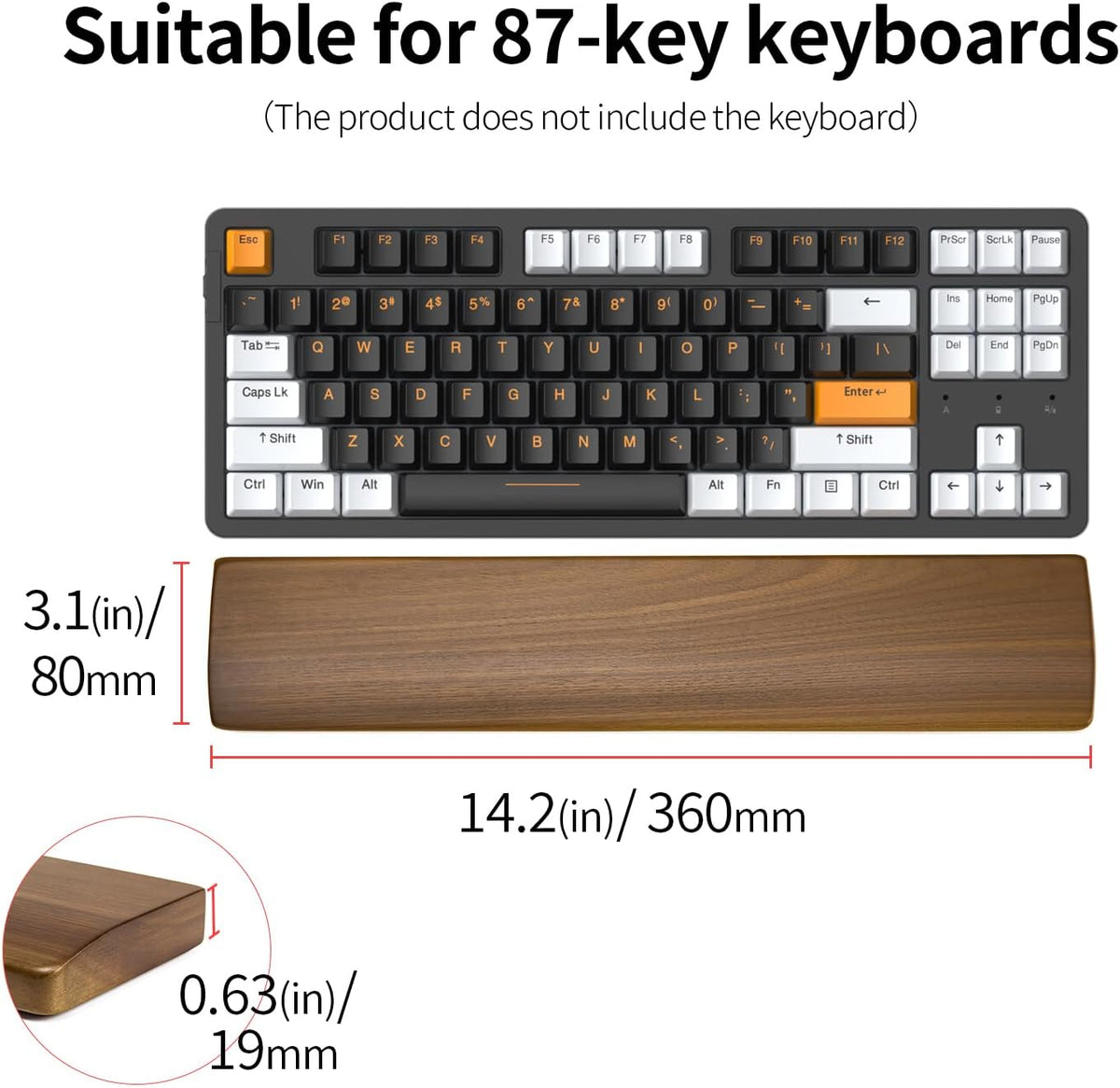 Mouse Wrist Rest for One-Hand Gaming Keypad, Ergonomic Walnut Rest