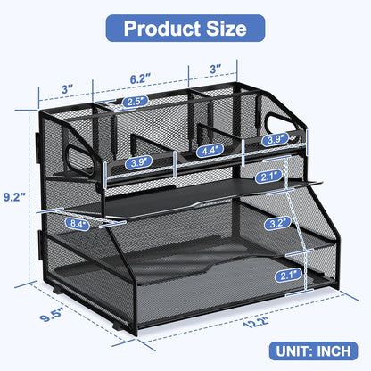 4 Tier Metal Desk Organizer with Magazine File Holder, Black