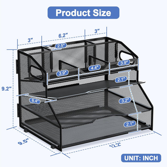 4 Tier Metal Desk Organizer with Magazine File Holder, Black