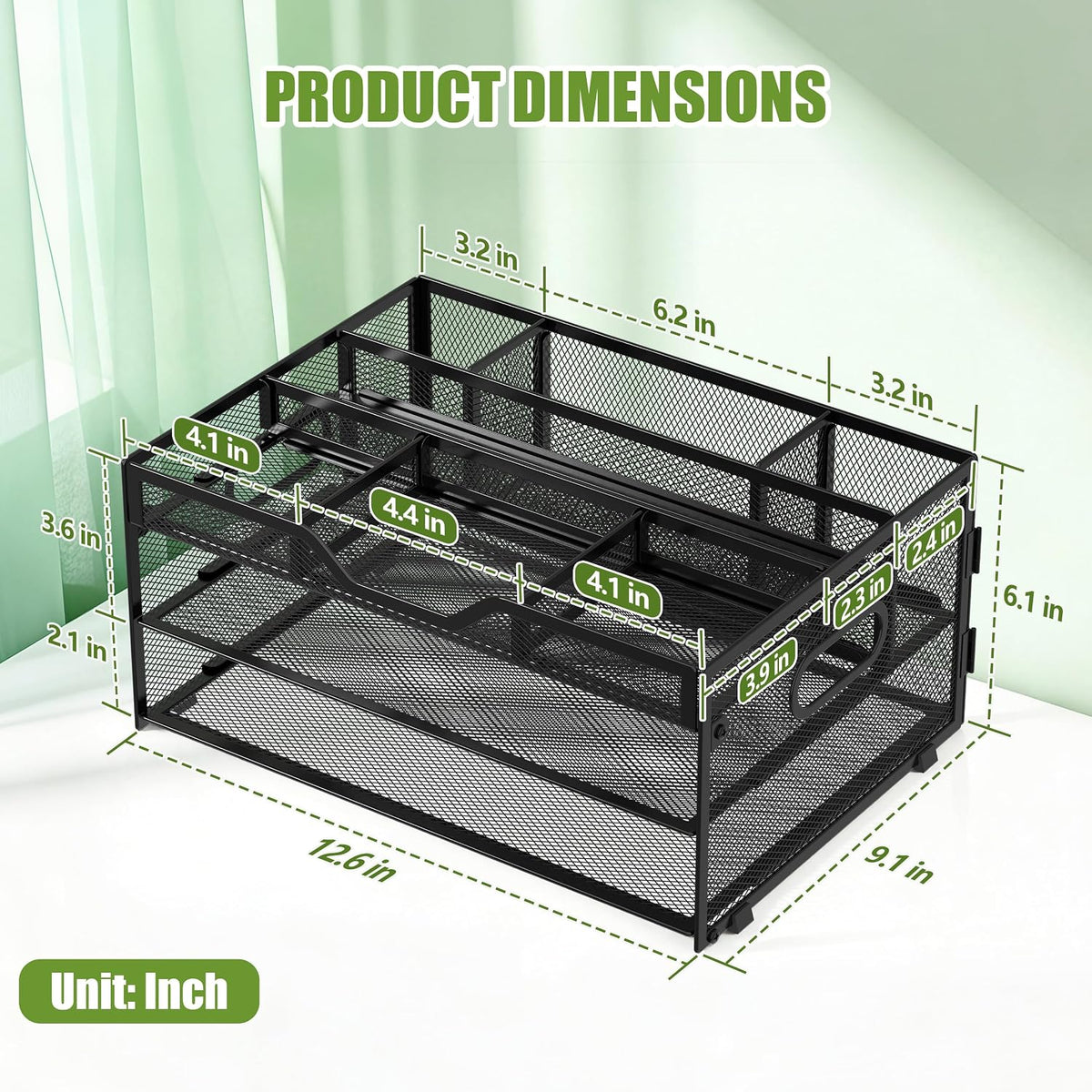 4 Tier Metal Desk Organizer with Magazine File Holder, Black
