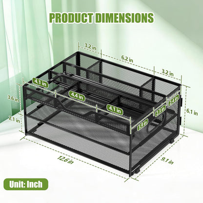 4 Tier Metal Desk Organizer with Magazine File Holder, Black