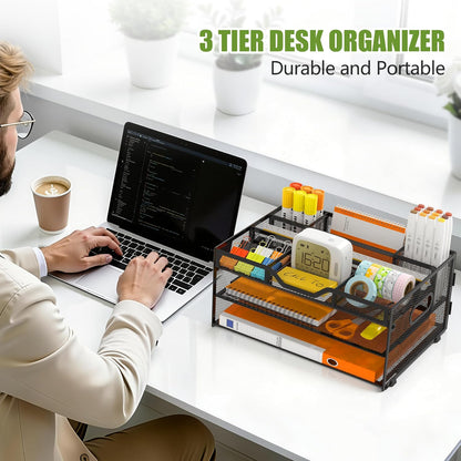4 Tier Metal Desk Organizer with Magazine File Holder, Black