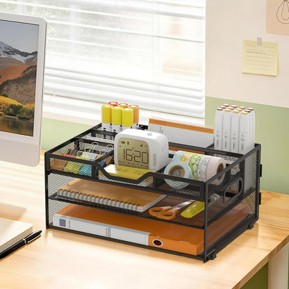 4 Tier Metal Desk Organizer with Magazine File Holder, Black