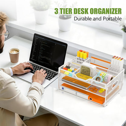 4 Tier Metal Desk Organizer with Magazine File Holder, Black