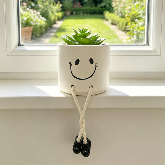 Small Plant Pot with Artificial Succulents, Fake Succulent Plants for Desk Decor, Cute Ceramics Planter with Drainage Holes for Home,Bathroom Office Shelf Decor