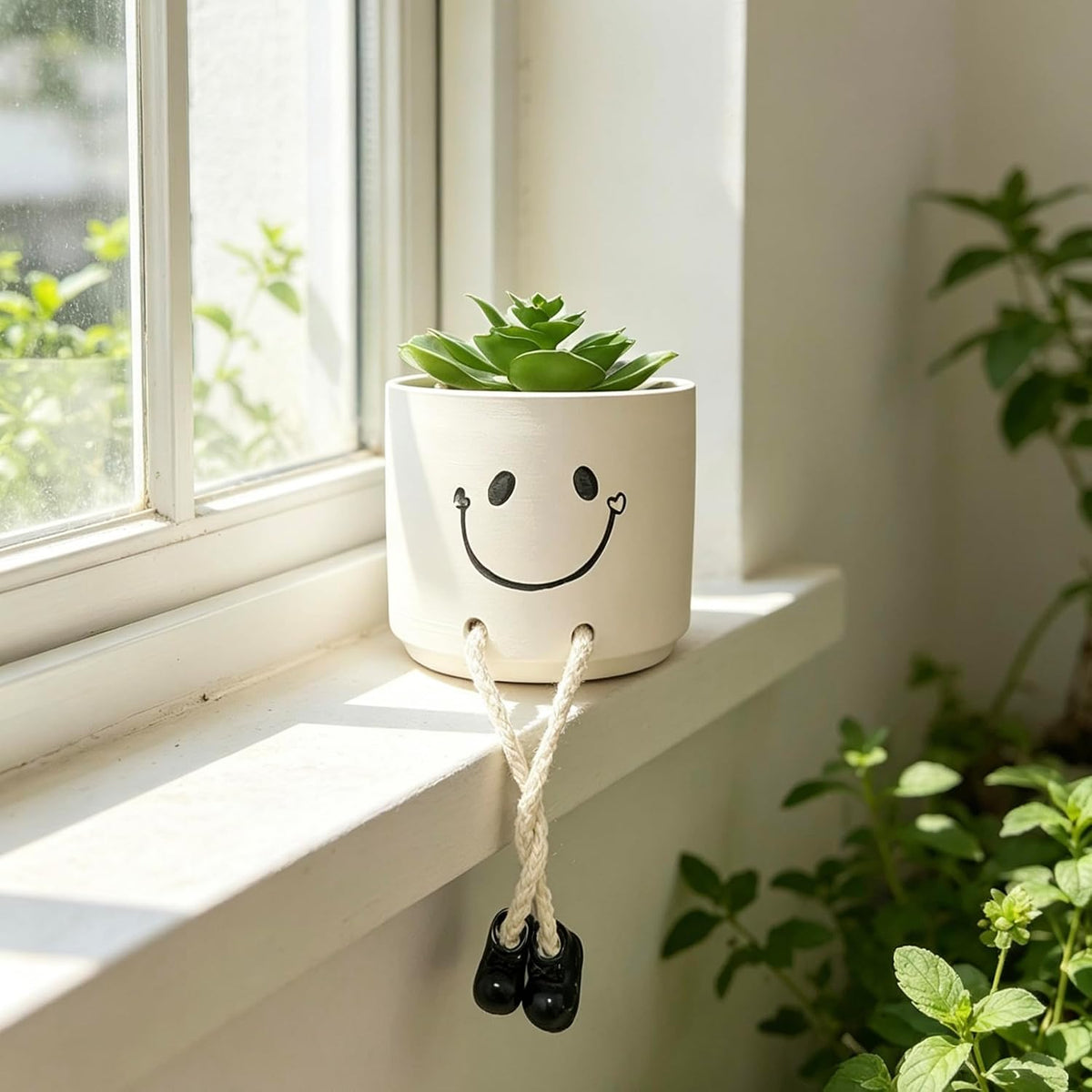 Small Plant Pot with Artificial Succulents, Fake Succulent Plants for Desk Decor, Cute Ceramics Planter with Drainage Holes for Home,Bathroom Office Shelf Decor