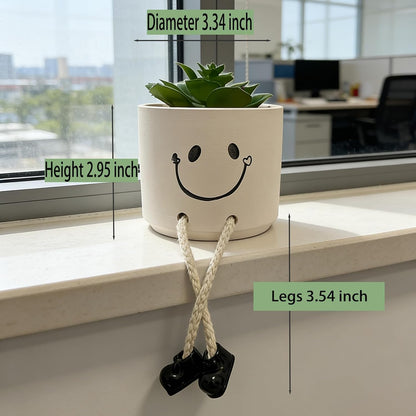 Small Plant Pot with Artificial Succulents, Fake Succulent Plants for Desk Decor, Cute Ceramics Planter with Drainage Holes for Home,Bathroom Office Shelf Decor
