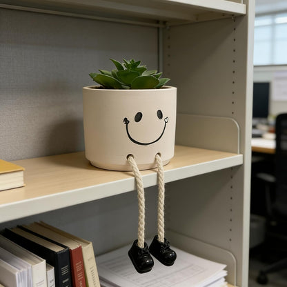 Small Plant Pot with Artificial Succulents, Fake Succulent Plants for Desk Decor, Cute Ceramics Planter with Drainage Holes for Home,Bathroom Office Shelf Decor