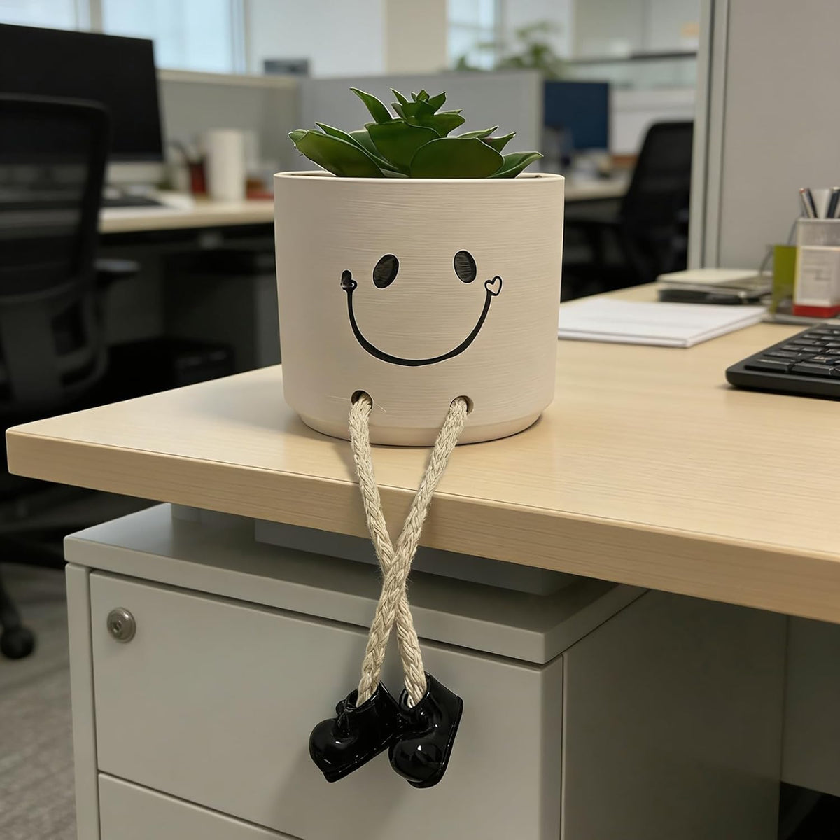 Small Plant Pot with Artificial Succulents, Fake Succulent Plants for Desk Decor, Cute Ceramics Planter with Drainage Holes for Home,Bathroom Office Shelf Decor