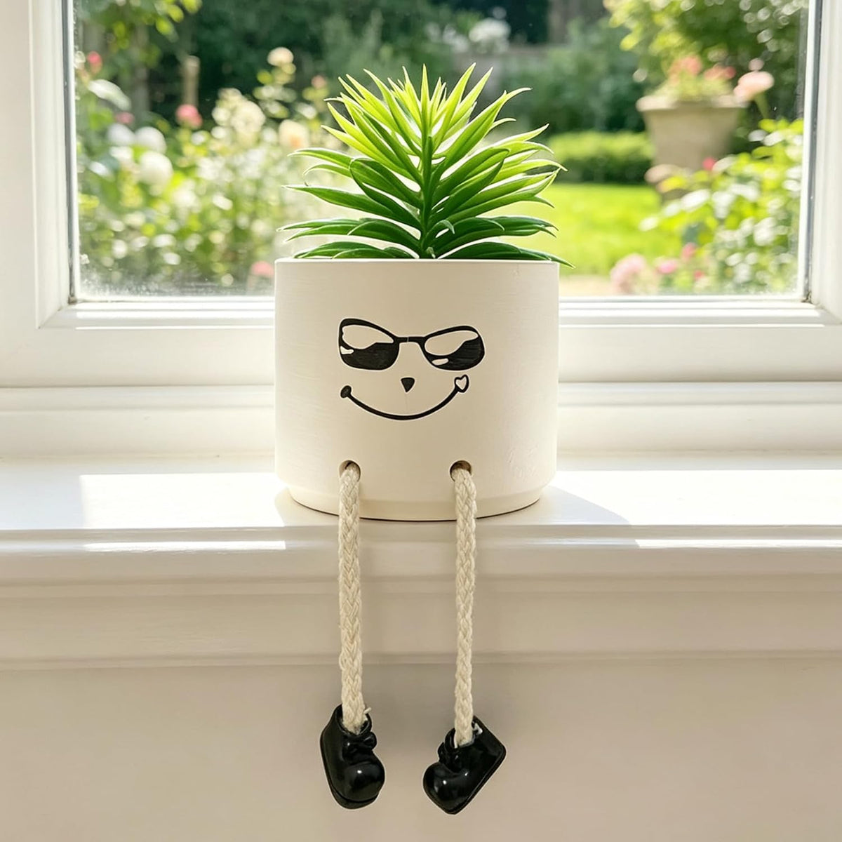 Small Plant Pot with Artificial Succulents, Fake Succulent Plants for Desk Decor, Cute Ceramics Planter with Drainage Holes for Home,Bathroom Office Shelf Decor