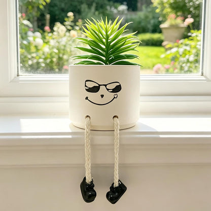 Small Plant Pot with Artificial Succulents, Fake Succulent Plants for Desk Decor, Cute Ceramics Planter with Drainage Holes for Home,Bathroom Office Shelf Decor
