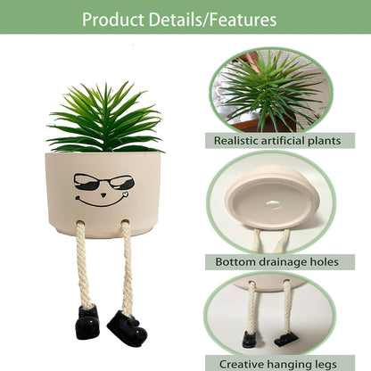 Small Plant Pot with Artificial Succulents, Fake Succulent Plants for Desk Decor, Cute Ceramics Planter with Drainage Holes for Home,Bathroom Office Shelf Decor