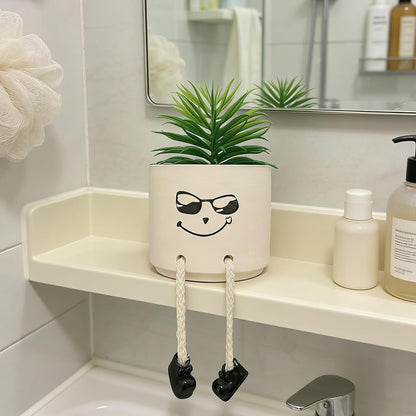 Small Plant Pot with Artificial Succulents, Fake Succulent Plants for Desk Decor, Cute Ceramics Planter with Drainage Holes for Home,Bathroom Office Shelf Decor