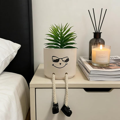 Small Plant Pot with Artificial Succulents, Fake Succulent Plants for Desk Decor, Cute Ceramics Planter with Drainage Holes for Home,Bathroom Office Shelf Decor