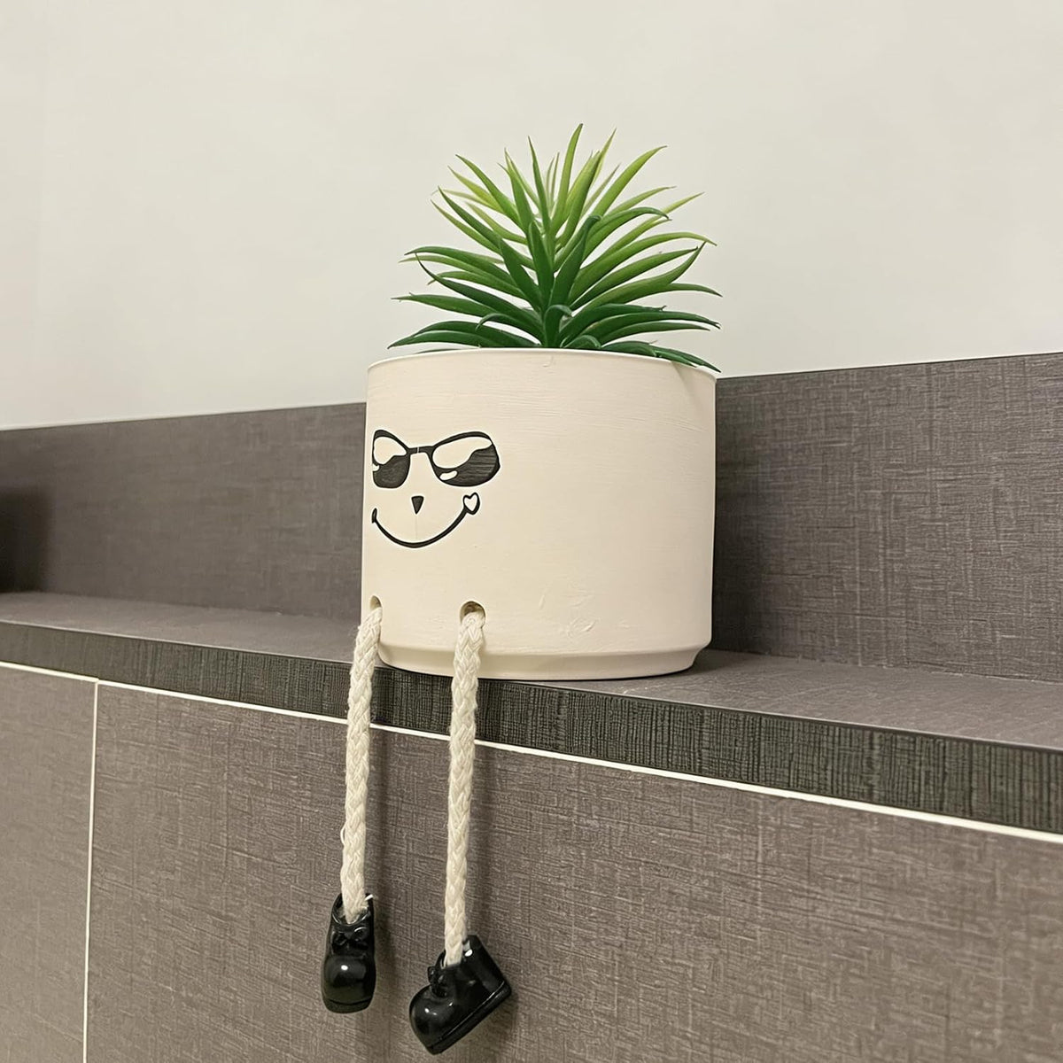 Small Plant Pot with Artificial Succulents, Fake Succulent Plants for Desk Decor, Cute Ceramics Planter with Drainage Holes for Home,Bathroom Office Shelf Decor