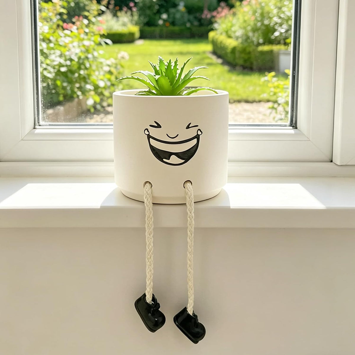 Small Plant Pot with Artificial Succulents, Fake Succulent Plants for Desk Decor, Cute Ceramics Planter with Drainage Holes for Home,Bathroom Office Shelf Decor