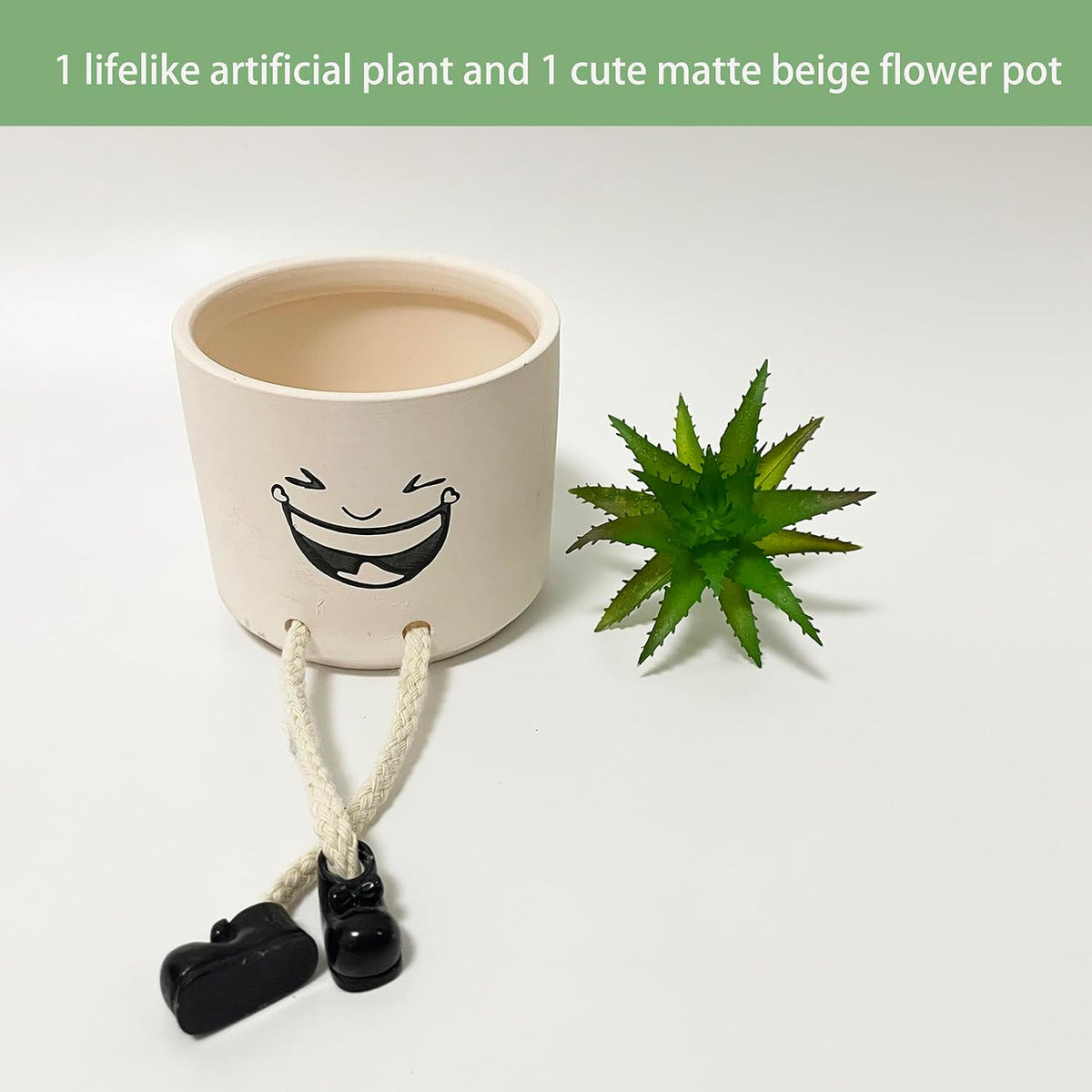 Small Plant Pot with Artificial Succulents, Fake Succulent Plants for Desk Decor, Cute Ceramics Planter with Drainage Holes for Home,Bathroom Office Shelf Decor