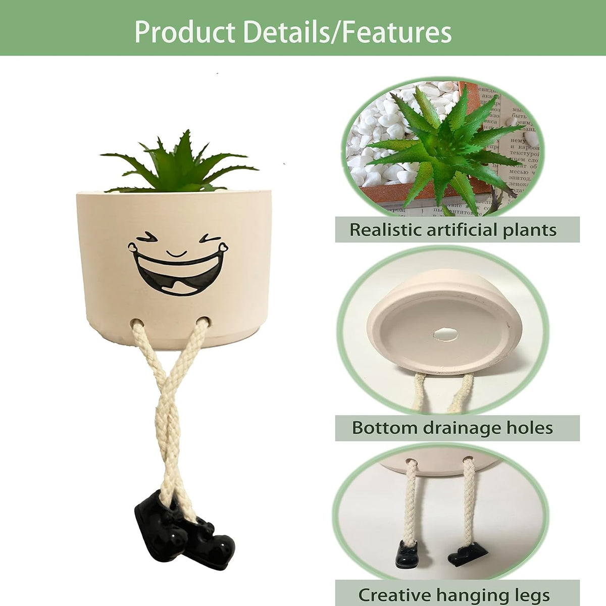 Small Plant Pot with Artificial Succulents, Fake Succulent Plants for Desk Decor, Cute Ceramics Planter with Drainage Holes for Home,Bathroom Office Shelf Decor