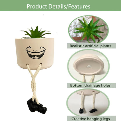 Small Plant Pot with Artificial Succulents, Fake Succulent Plants for Desk Decor, Cute Ceramics Planter with Drainage Holes for Home,Bathroom Office Shelf Decor